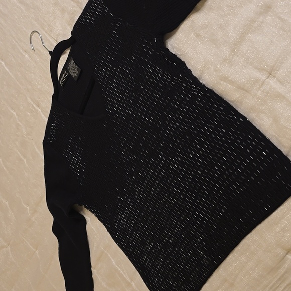 Merino Wool Black Liz Claiborne Beaded Sweater - Picture 14 of 16